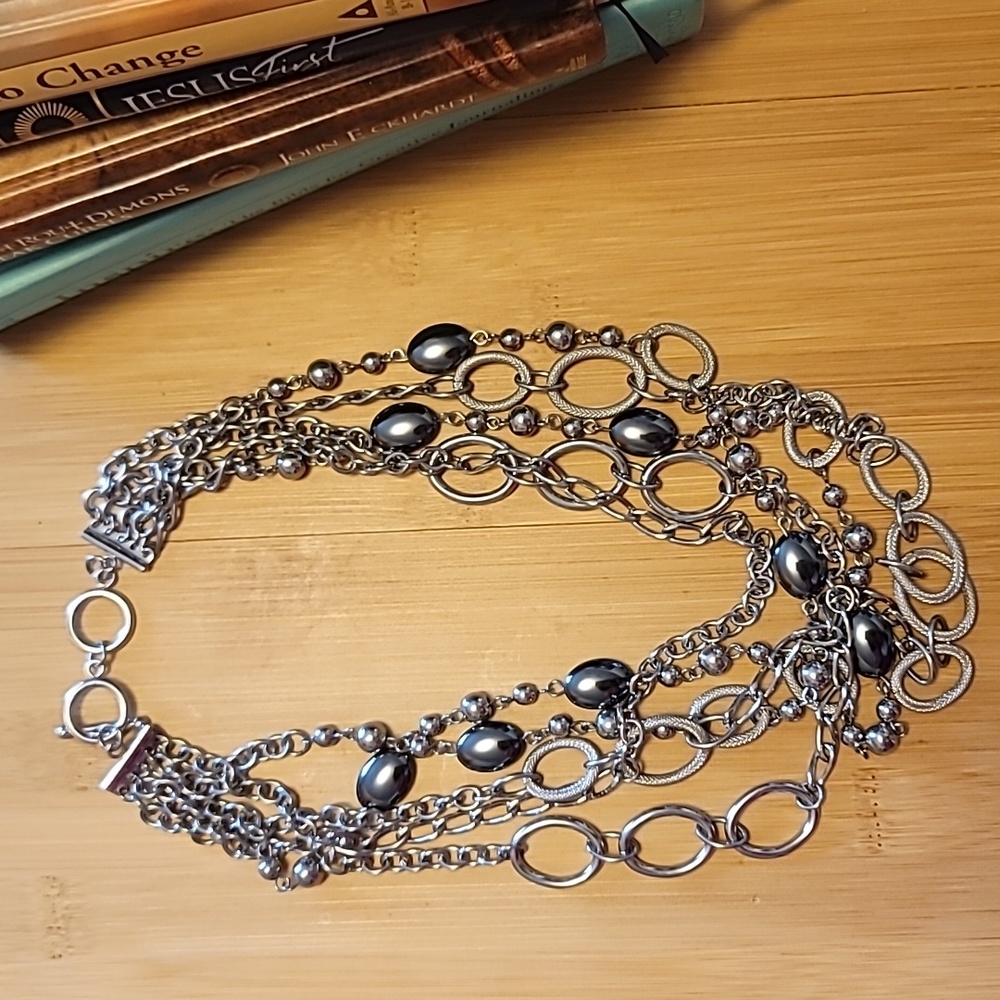 Statement Multi-Strand Silver Necklace - image 2